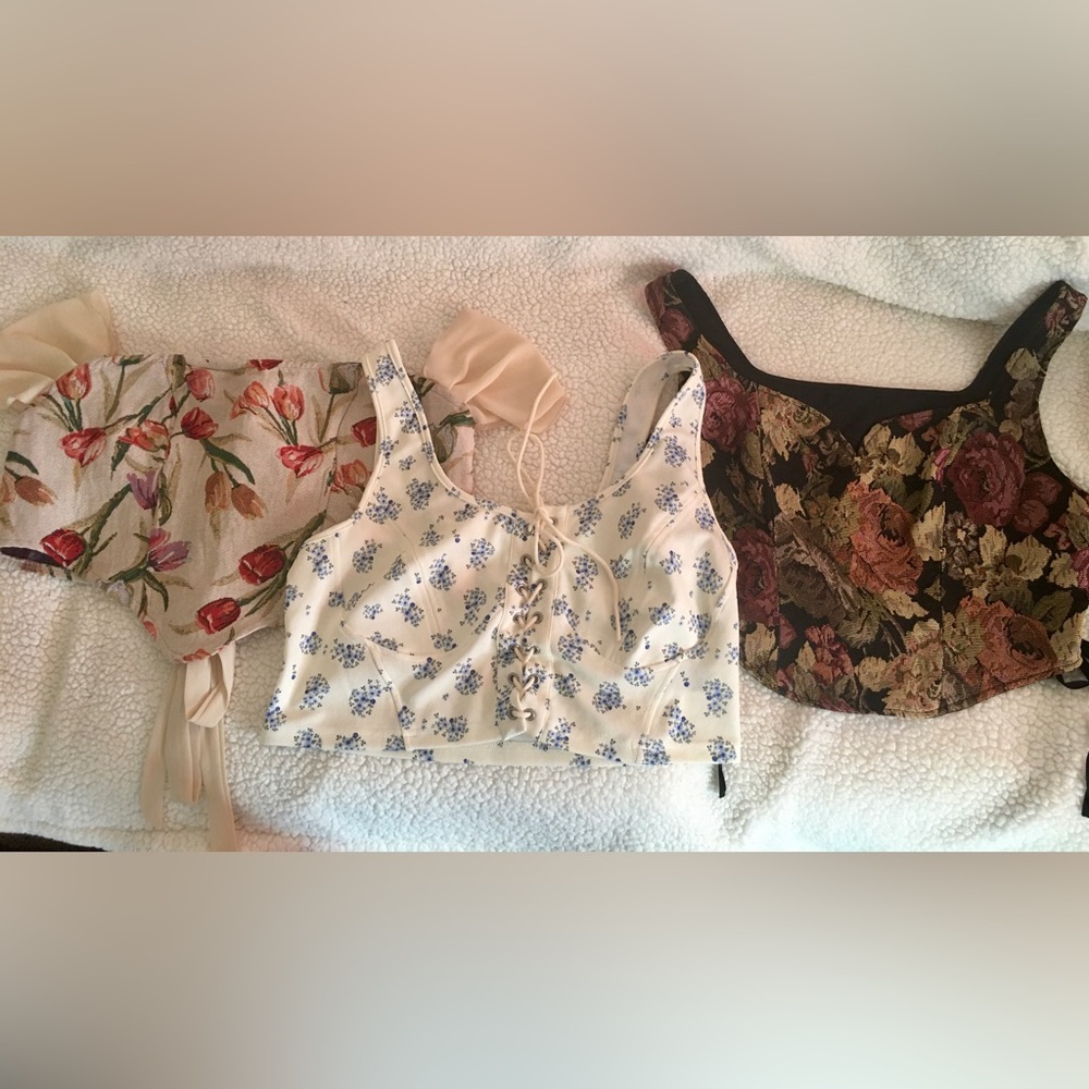 Lot of 3 floral cropped corset tops ren faire Cottagecore fairycore 🧚🏼‍♀️